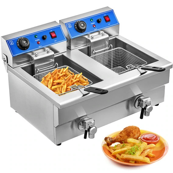 Friteuse électrique 2*8L professionnelle avec vidange